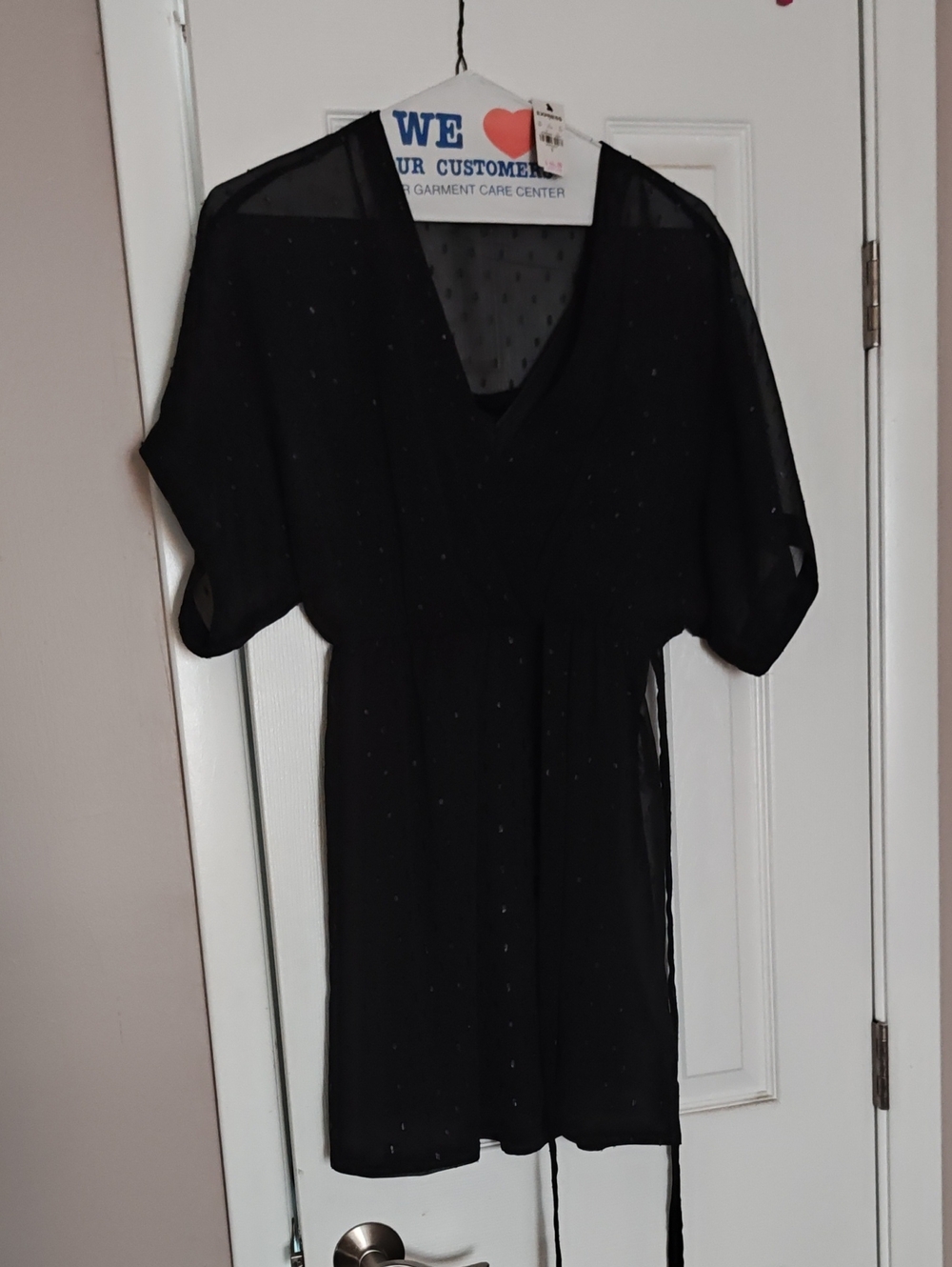 Black Sheer V-Neck Tie-Waist Dress